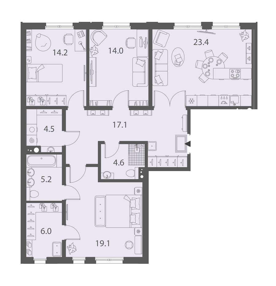 3-комнатная квартира 108.1 м², 2/10 эт., ЖК «DOMINO Premium»